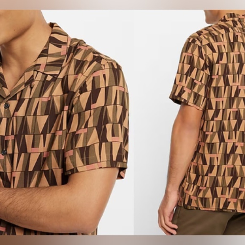Express Geometric Patterned Men's Shirt - Brown and Orange